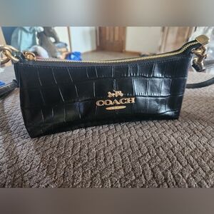 COACH Charlotte Strap Shoulder Croco Embossed Leather Baguette Bag